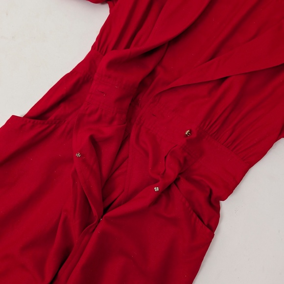 80s Rouie Raw Silk Dress Midi Wrap Asymmetrical Collar Double Breasted Vintage - Picture 2 of 15